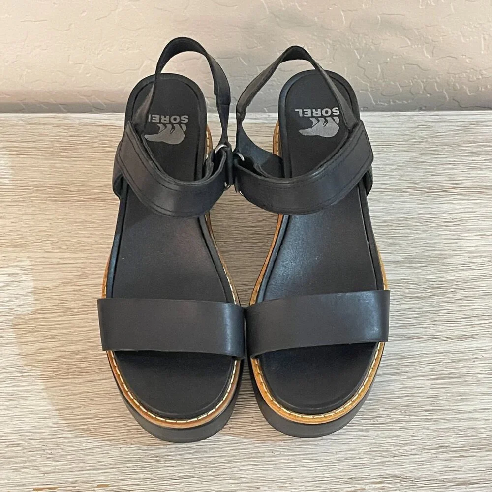 NEW Sorel Joanie IV Black Platform Wedge Sandals